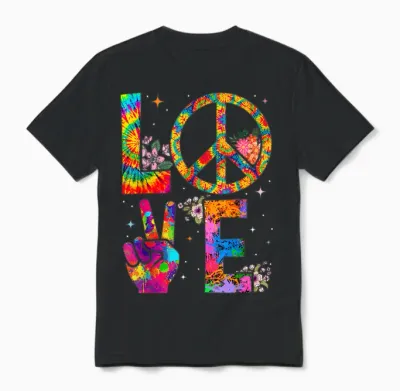 Peace Sign Love 60s 70s Tie Dye Hippie Costume Unisex T-Shirt - Black