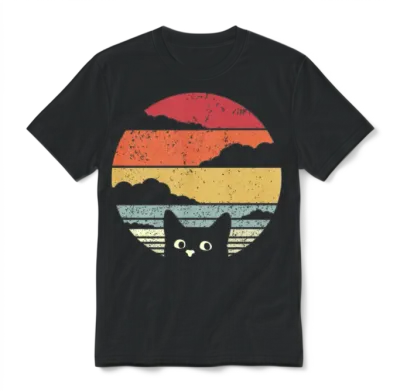 Retro Cat Unisex T-Shirt - Black