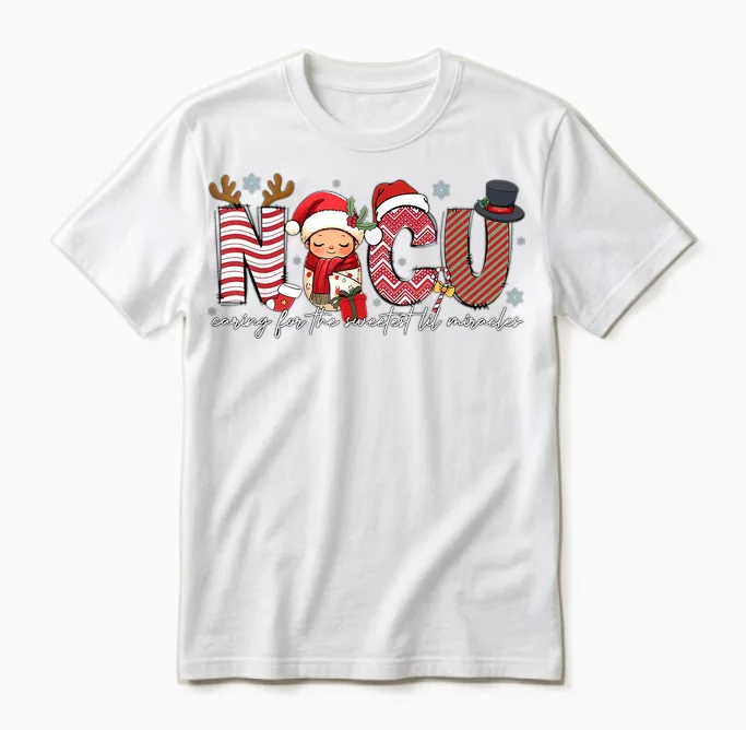 Nicu Caring for Sweetest Lil Miracles Christmas Nurse Gift Unisex T-Shirt in White