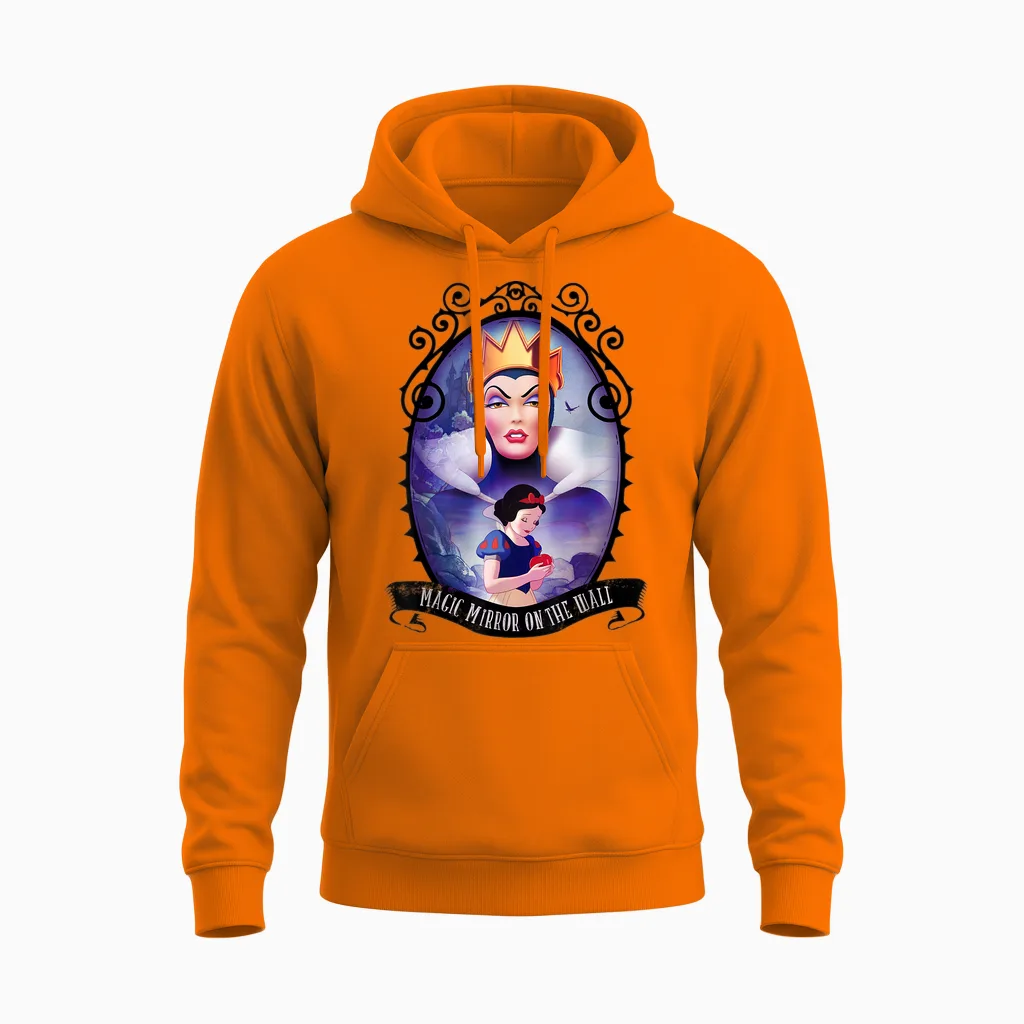 Disney Snow White Evil Queen Magic Mirror Circle Portrait T-Shirt, Blue, S Unisex Hoodie in Safety Orange