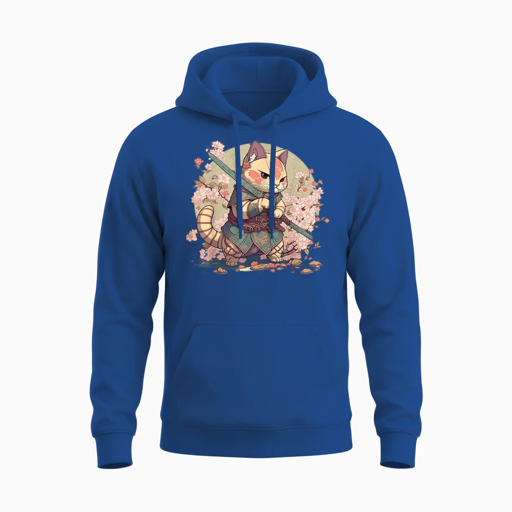 Japanese Samurai Warriors & Funny Kawaii Animes Samurai Cat Warrior Japanische Ninja-Katze Kawaii T-Shirt Schwarz Unisex Erwachsene Und Kinder Kurzarm T-Shirt Klein Unisex Hoodie in Royal