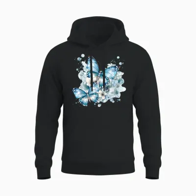 Schmetterlinge Mit Blumen in Blau Schmetterlinge Für Damen Unisex Hoodie - Black