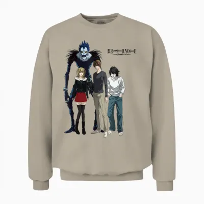 Death Note Main Characters Posing with Logo Anime Unisex Sweatshirt - Sand