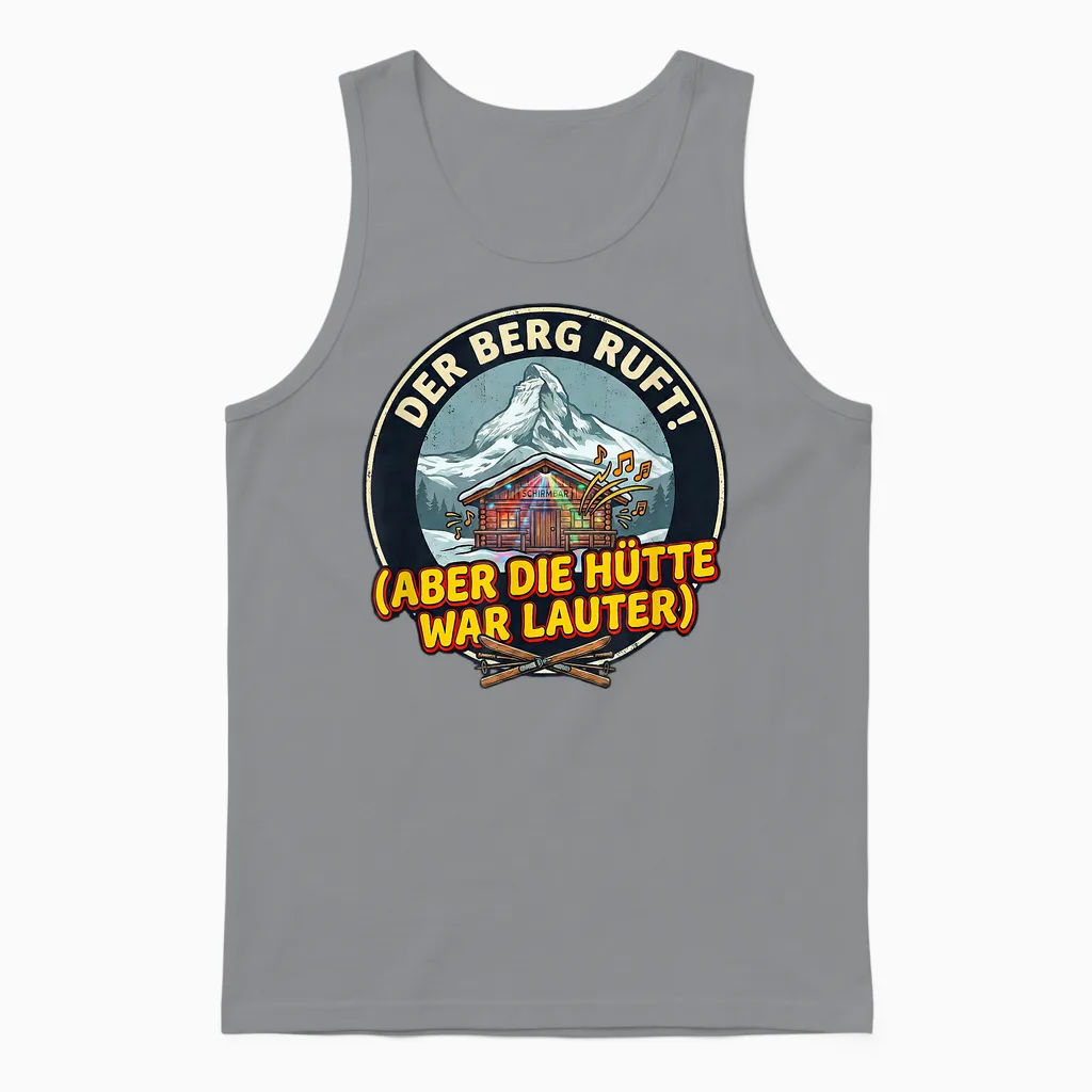 T-Shirt with German Text "der Berg Ruft - Apres Ski" Unisex Tank Top in Sport Grey