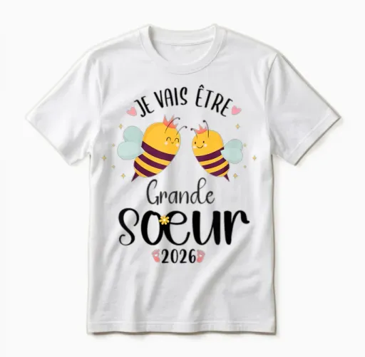 Child Future Big Sister 2026 Je Vais Etre Grande Soeur Unisex T-Shirt in White