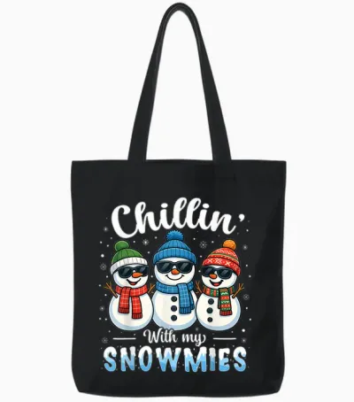 Chillin with My Snowmies Funny Snowman Christmas Kids Boys Tote Bags - Black