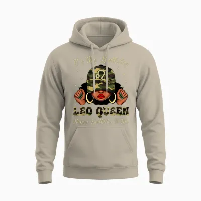 Leo Queen Black Woman with Cap Camo It's My Birthday Unisex Hoodie - Sand