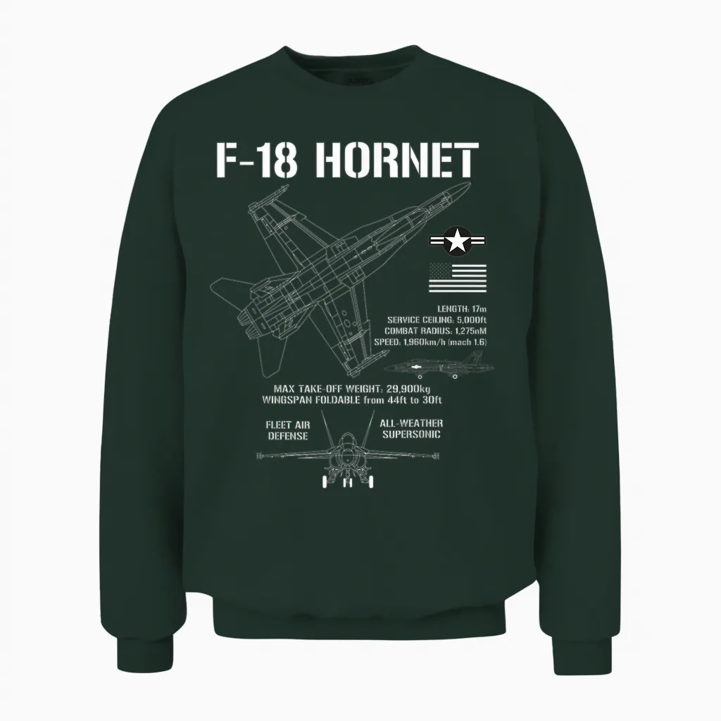 F-18 Hornet Fighter Jet Specs Militärflugzeug F18 Hornet Unisex Sweatshirt in Forest