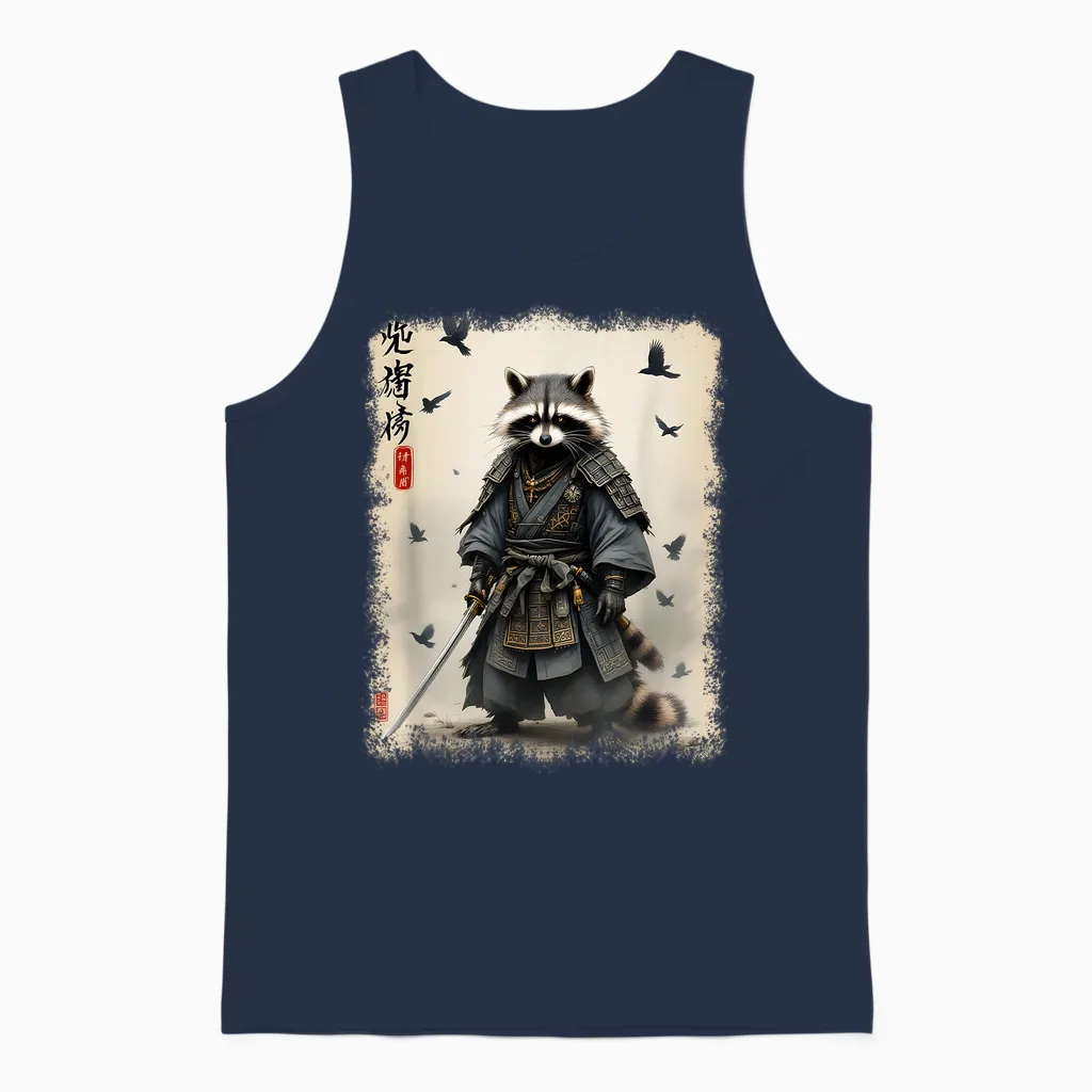 Samurai Waschbär, Japanischer Krieger & Kunst | Vintage Anime Unisex Tank Top in Navy