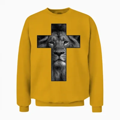 T-Shirt « Faith in God » Avec Motif Tête De Lion Et Croix De Jésus Unisex Sweatshirt - Gold