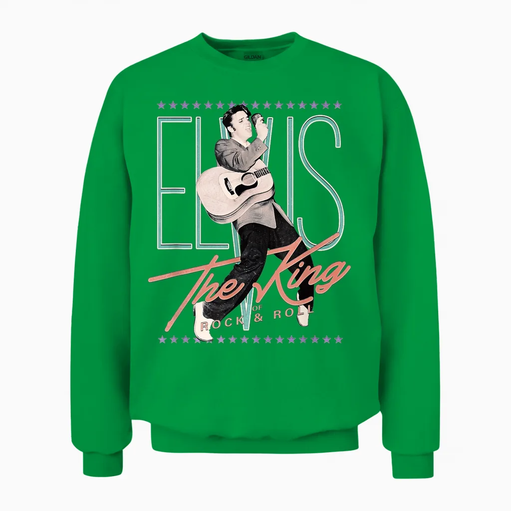 Elvis Presley Vintage T-Shirt - Classic Fit, Crew Neck, Short Sleeve, Black Unisex Sweatshirt in Irish Green