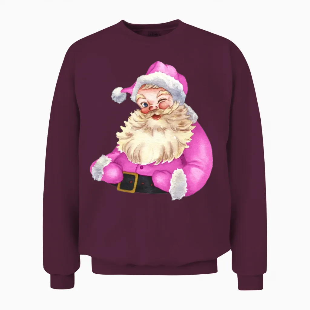 Retro Pink Santa Claus-Retro Pink Santa Claus Wate Unisex Sweatshirt - Maroon
