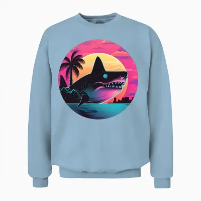 Retro Shark Lovers Design Unisex Sweatshirt - Light Blue
