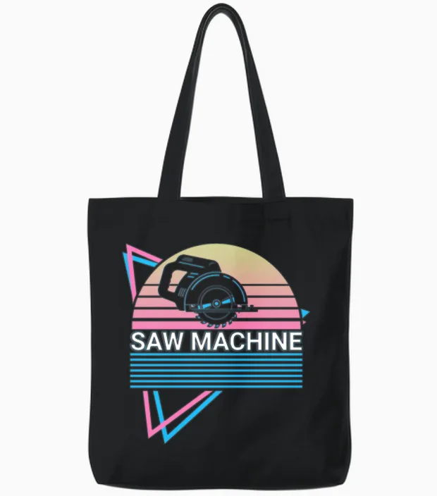 Saw Machine Retro Tote Bags in Black