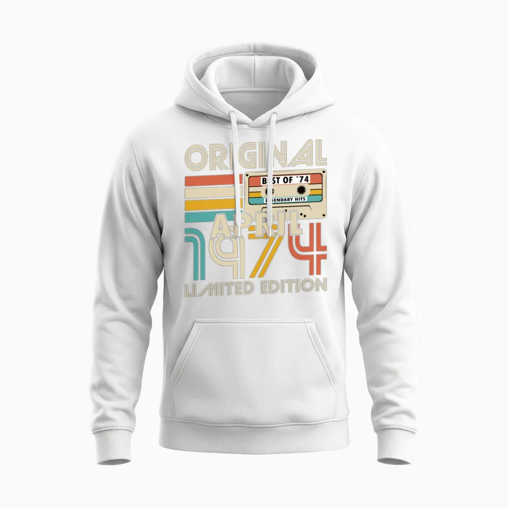50th Birthday Vintage April 1974 Original 1974 Unisex Hoodie in White
