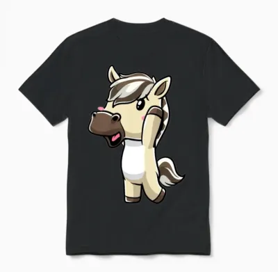 Fjord Horse Kawaii Emoticon Unisex T-Shirt - Black