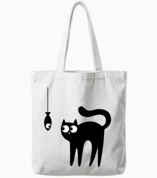 Cat and Fish Lovers Gift Tote Bags in White