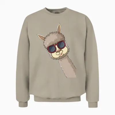 Funny Llama Sunglasses Llama Lover Funny Alpaca Unisex Sweatshirt - Sand