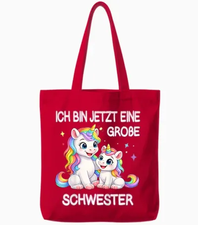 Kinder Mädchen Große Schwester Einhorn Motiv Süßes Regenbogen Tote Bags - Red