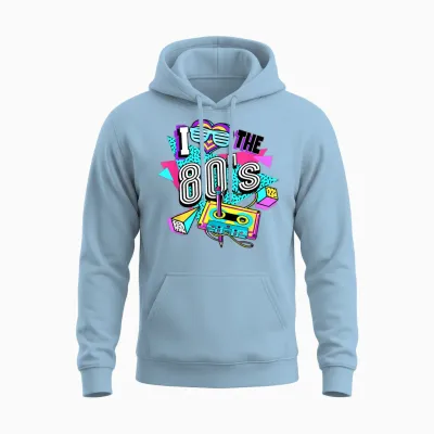 80s I Love the 80s T-Shirt, Black Unisex Hoodie - Light Blue