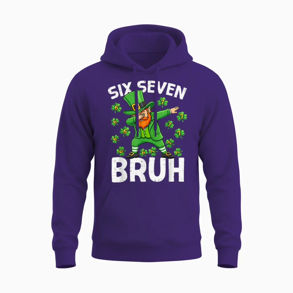 St Patricks Day Six Seven Bruh 6 7 Meme Dab Boys Teens Unisex Hoodie in Purple