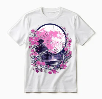 Japanese Cherry Blossom Cherry Blossom and Moon Japan T-Shirt, Black Unisex T-Shirt - White