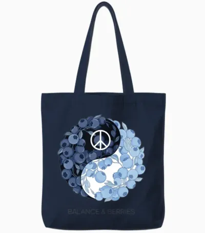 Balance & Berries – Yin Yang Blueberry Peace Desig Tote Bags - Navy