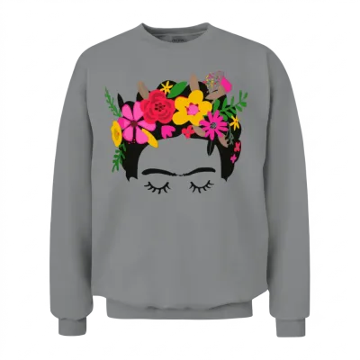 Frida Kahlo Illustration Floral Boho Style Mexican Unisex Sweatshirt - Sport Grey