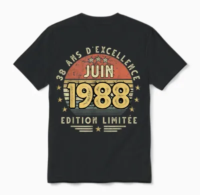 Juin 1988 Cadeau Anniversaire Juin 1988 38 Ans Homme Femme Unisex T-Shirt - Black