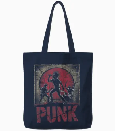 Punk Rock Band with Mohawk Singer and Raw Energy Tote Bags - Navy