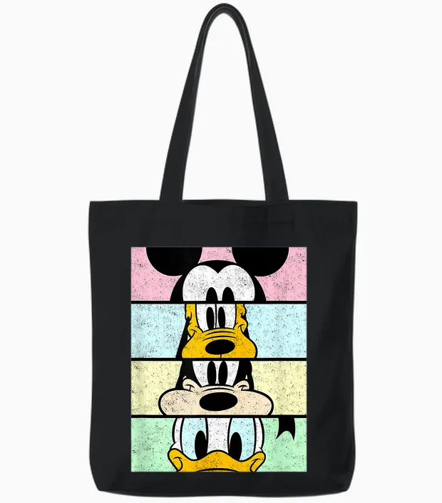 Disney Mickey and Friends Group Comic Panels Distressed Tote Bags in Black
