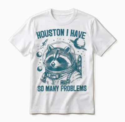Houston I Have So Many Problems Vintage Weltraum Waschbär Unisex T-Shirt - White
