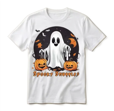 Cute Halloween Ghost and Pumpkin Unisex T-Shirt - White