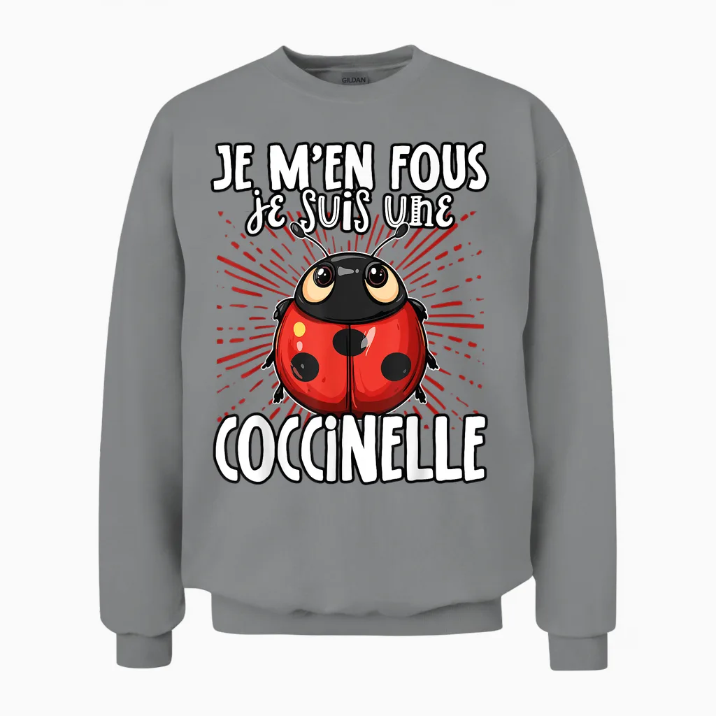 Je M'en Fous Je Suis Une Ladybug Cute Ladybug T-Shirt, Black, S Unisex Sweatshirt in Sport Grey