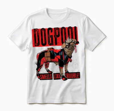 Marvel Studios Deadpool & Wolverine Dogpool Smells Trouble T-Shirt, Black, S Unisex T-Shirt - White