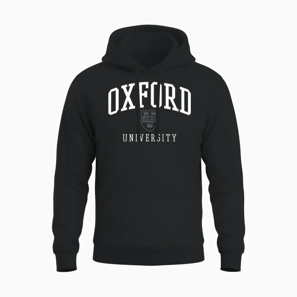 Oxford Logo White T-Shirt, Blue, S Unisex Hoodie in Black