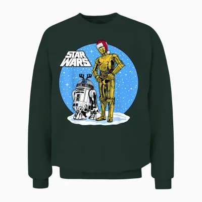 Star Wars Christmas C-3po & R2-D2 Snow Globe Unisex Sweatshirt - Forest