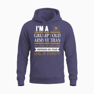 I M a Grumpy Old Army Veteran My Level of Sarcasm Unisex Hoodie - Heather Sport Dark Navy