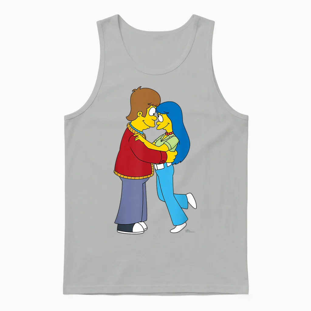 The Simpsons Flashback Homer & Marge Valentine's Day Couple T-Shirt, Black, S Unisex Tank Top in Ash