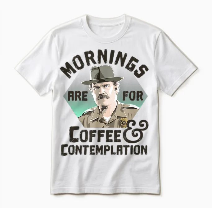Stranger Things Hopper Mornings Are for Coffee Contemplation Unisex T-Shirt in White