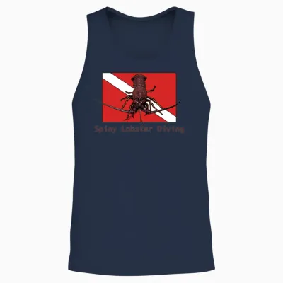 Spiny Lobster Diving with Red Diver Down Flag Urm Unisex Tank Top - Navy