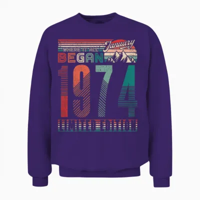 Birthday 1974 Vintage January Retro Gift Unisex Sweatshirt - Purple