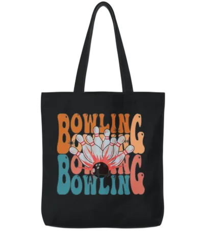Bowling Retro Wavy Tote Bags - Black