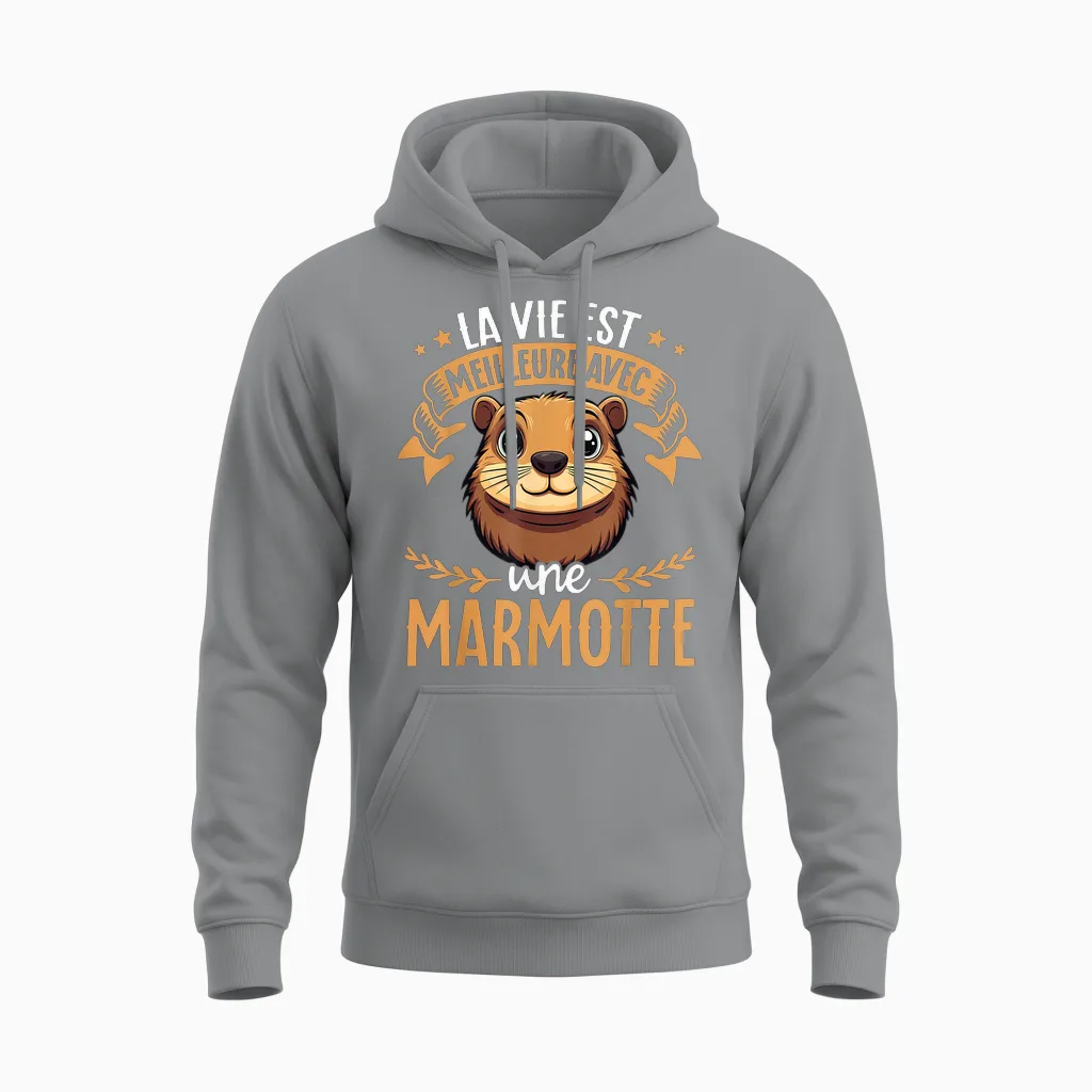 Je M'en Fous Je Suis Une Marmot - Sweet Marmot T-Shirt, Black, S Unisex Hoodie in Sport Grey