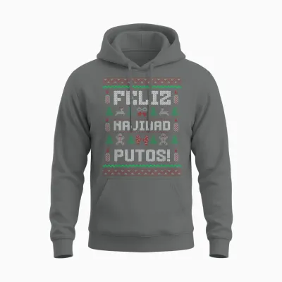 Feliz Navidad Putos Funny Mexican Christmas Sweater Design Unisex Hoodie - Graphite Heather
