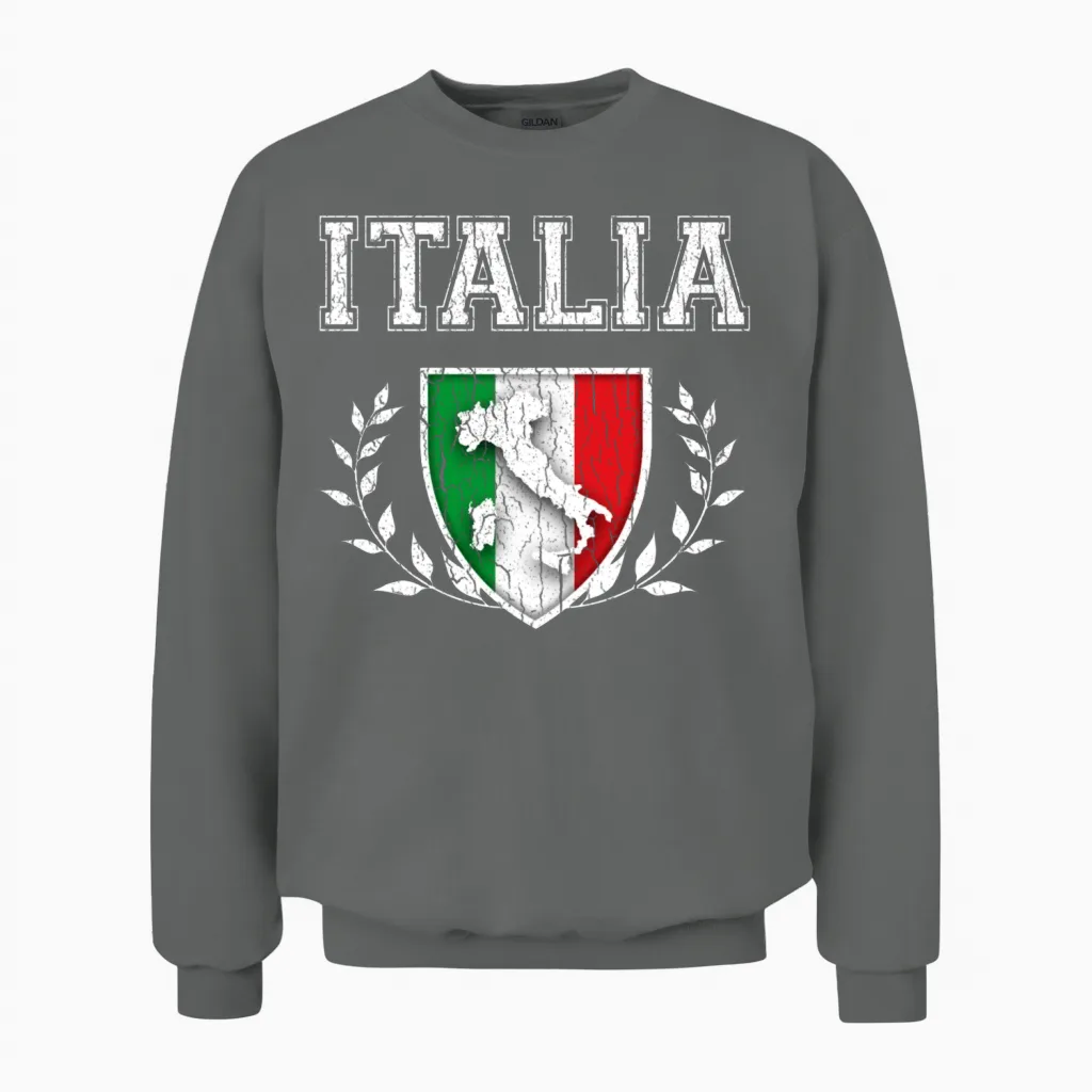 Vintage Italian Flag Crest Unisex Sweatshirt in Graphite Heather