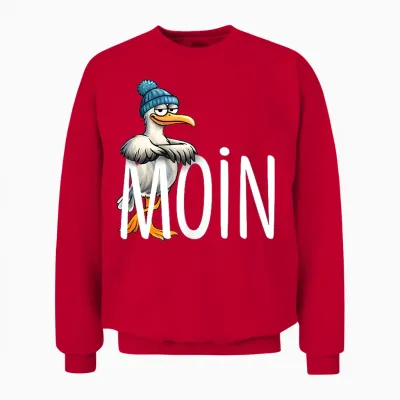 Moin! Funny North Sea Seagull Baltic Sea Nordic Greetings Unisex Sweatshirt - Red