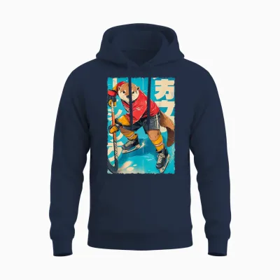 Manga Amusant - Joueur De Hockey Sur Glace - Art Japonais - Loutre - Pour Enfants Unisex Hoodie - Navy