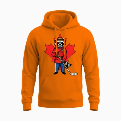 Canadian Raton Laveur Mountie Hockey Maple Leaf Canada T-Shirt Haut De Gamme Unisex Hoodie - Safety Orange