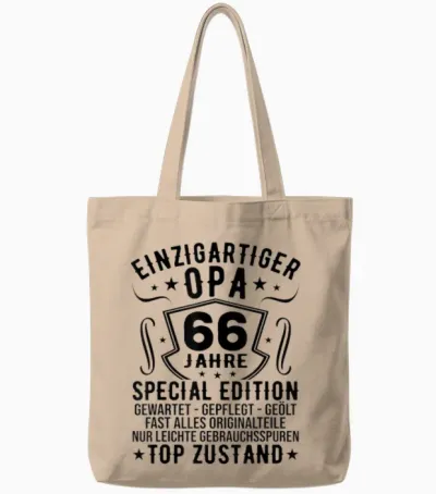 66th Birthday Man Unique Grandpa 66 Years Men's T-Shirt, Gray Tote Bags - Natural
